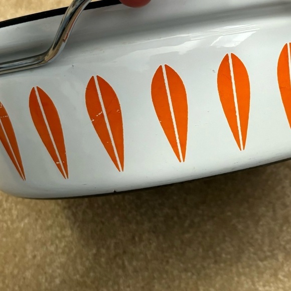 Vintage Cathrineholm Norway Lotus 10.5" Orange White Handle Saucepan with Lid - Picture 10 of 15